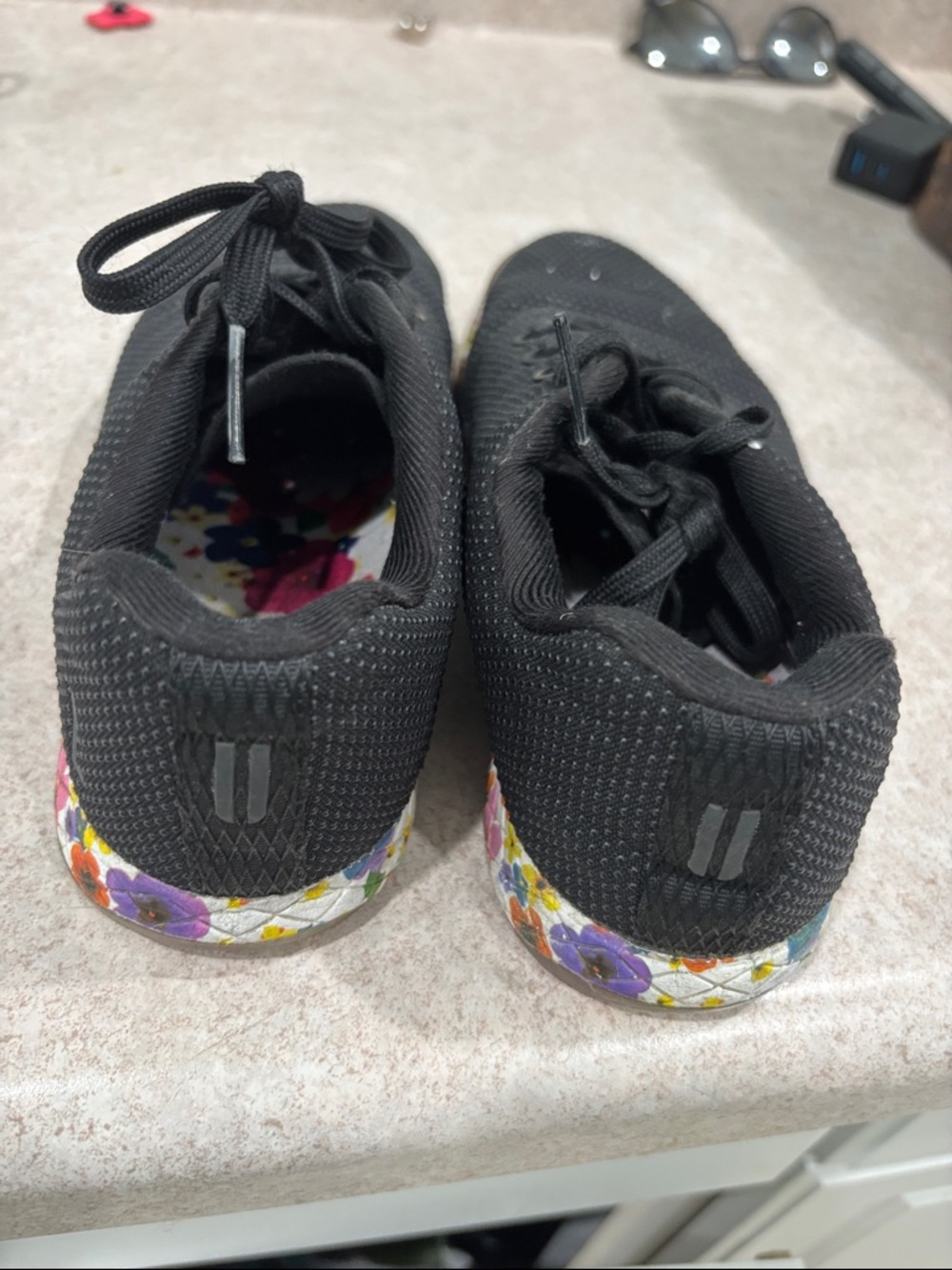NOBULL Black Knit Sneakers with Floral-Print Midsoles